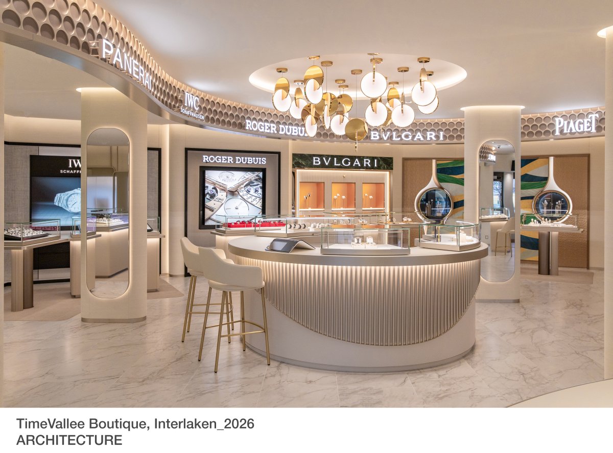 Architecture picture of the new Omega boutique, group Swatch, in Interlaken, Switzerland